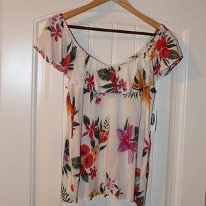 Old Navy Off the Shoulder Blouse - White Floral Sz Small